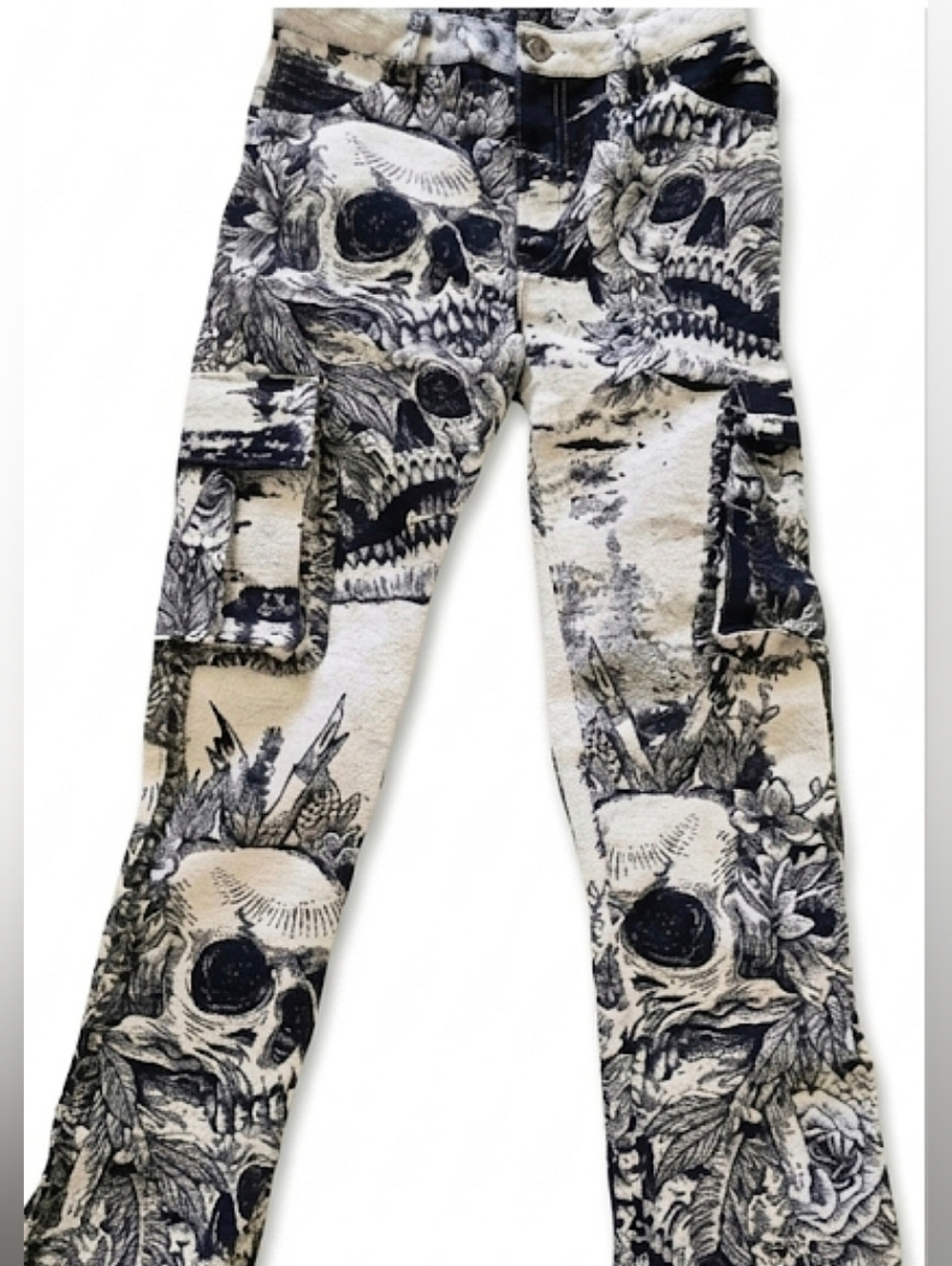 Black/cream Skull Cargo Pants